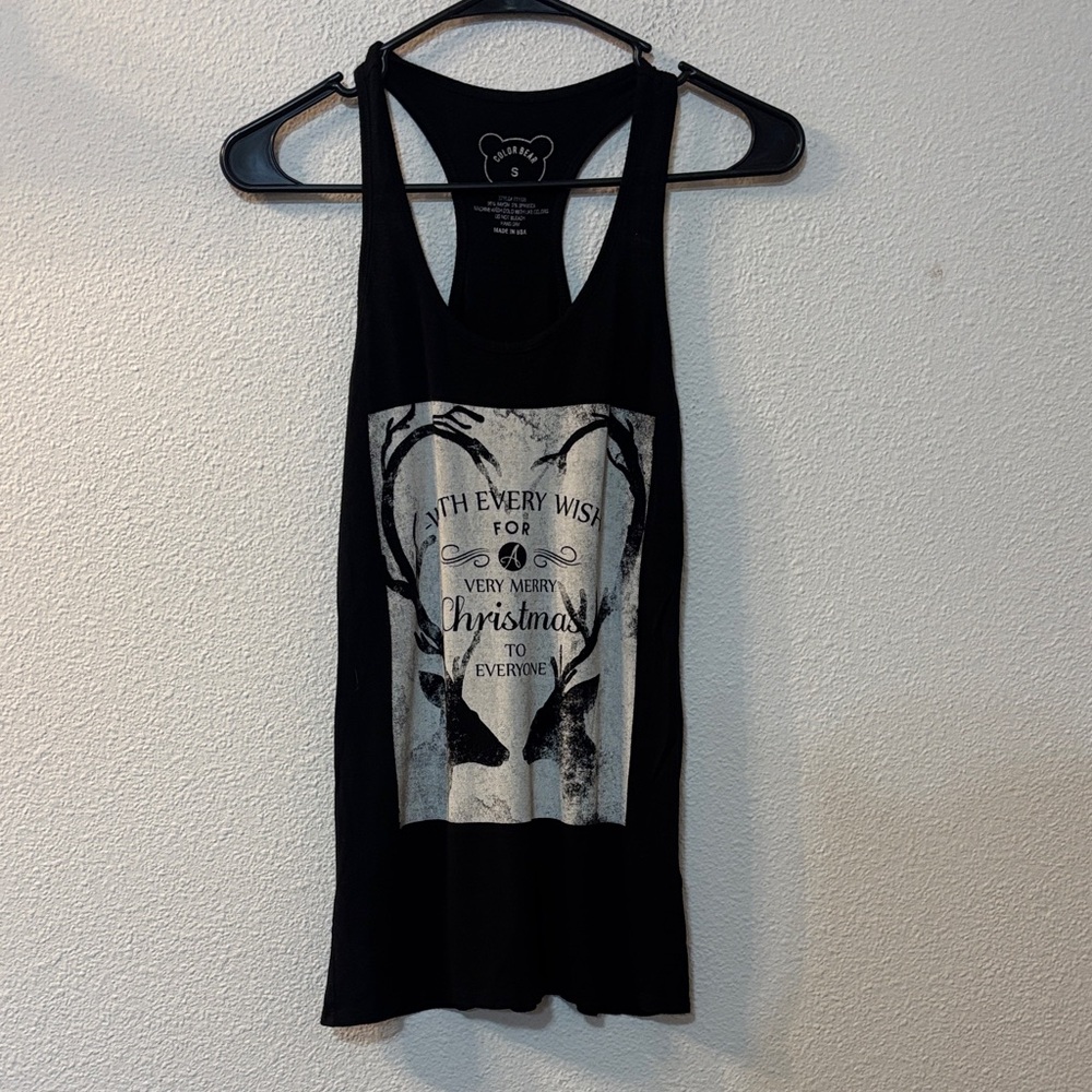 Color Bear Black Tank Top with Christmas Graphic